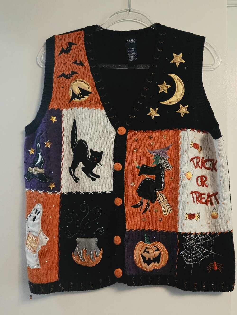 BASIC EDITIONS Vintage Embellished Halloween Sweater Vest Large